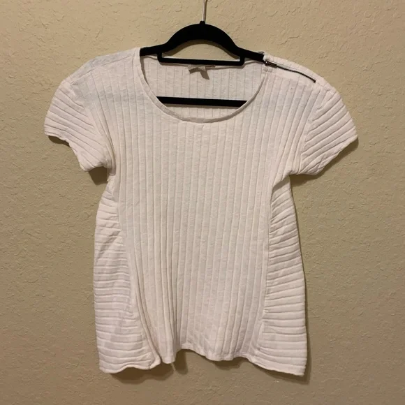 •Anthropologie• Bordeaux White Zipper shirt Sz M! - Picture 4 of 12